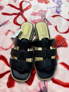 Liz Claiborne Black Strappy Slip-On Mules